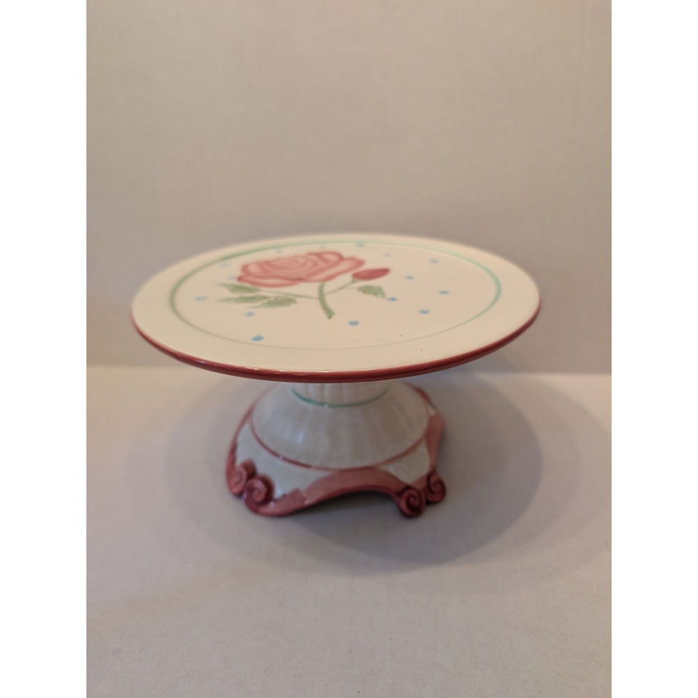 Rose Pedastal Plate Candle Holder Trinket Stand 8" diam.x 4" rise
